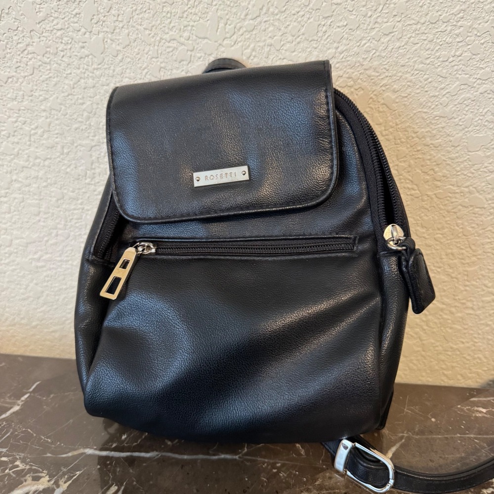 Rosetti Womens Mini Backpack Black Faux Leather Small Travel Bag Organizer Purse